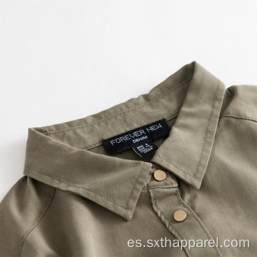 Camisas de Tencel ajustables con mangas verde militar